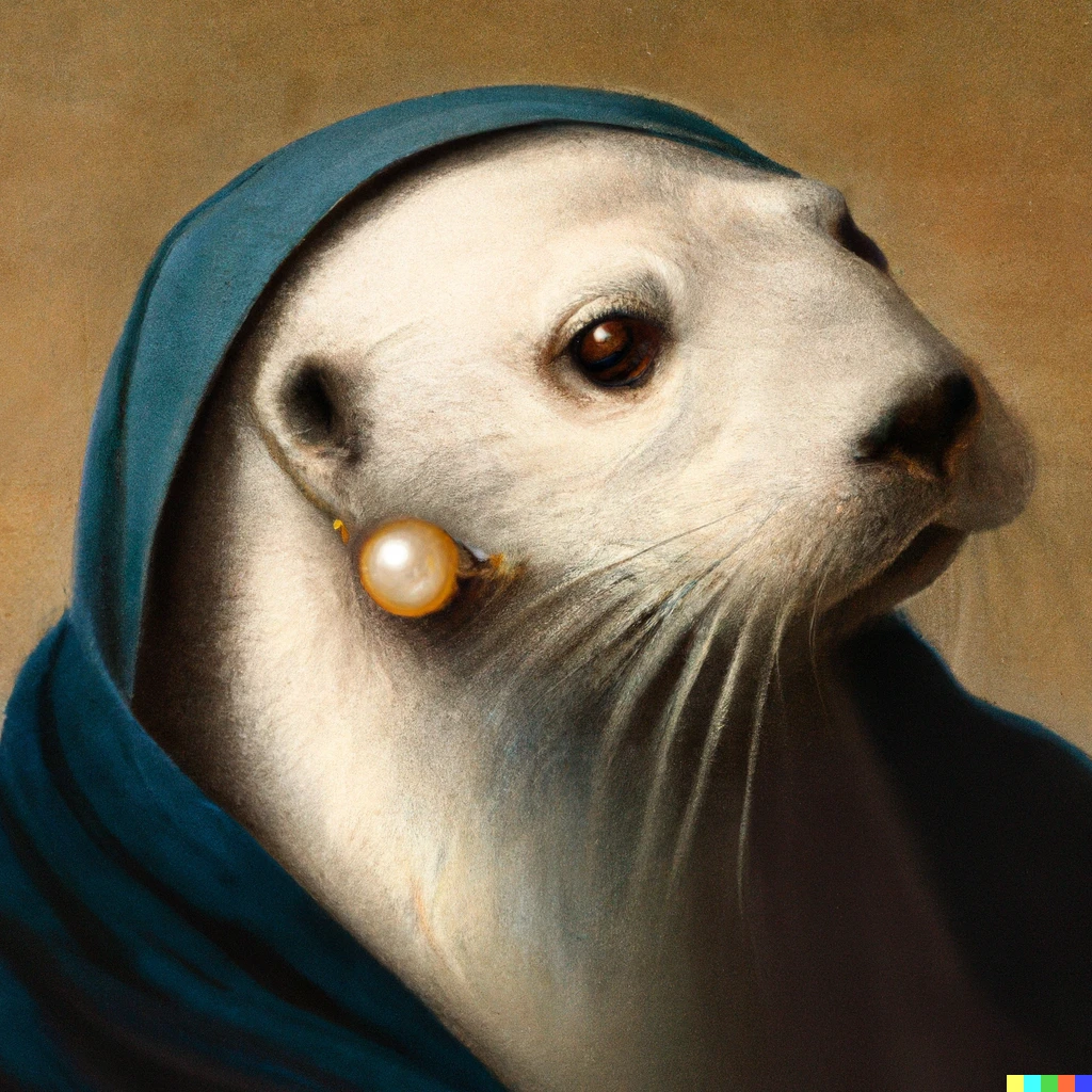 DALL-E generated image of a sea otter with a pearl earring