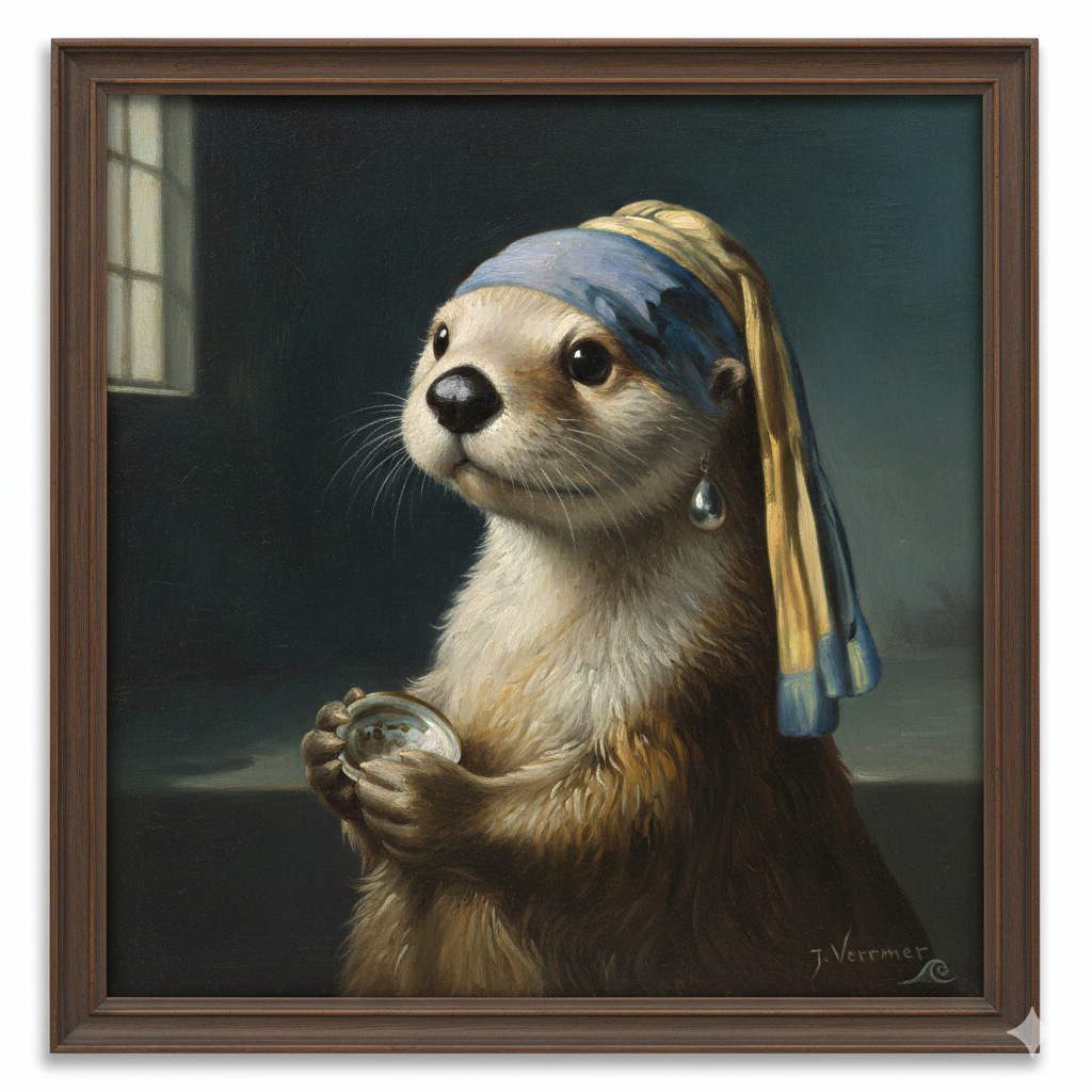 Gemini generated image of a sea otter with a pearl earring